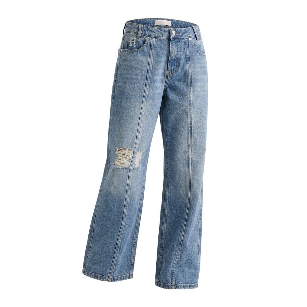 Hoodrich Wide Leg Jeans Womens 12 Blue New Distressed Gothic H4240303-740